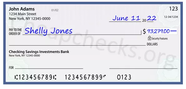 93279.00 dollars written on a check