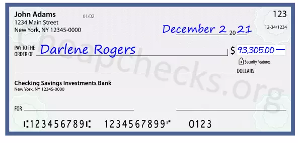 93305.00 dollars written on a check