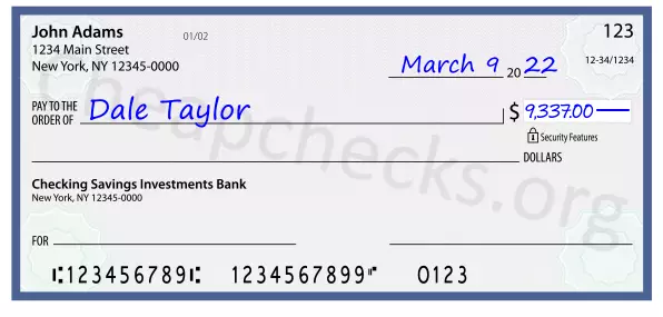 9337.00 dollars written on a check