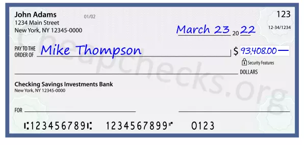 93408.00 dollars written on a check