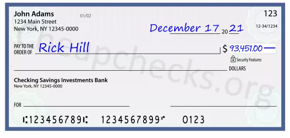 93451.00 dollars written on a check