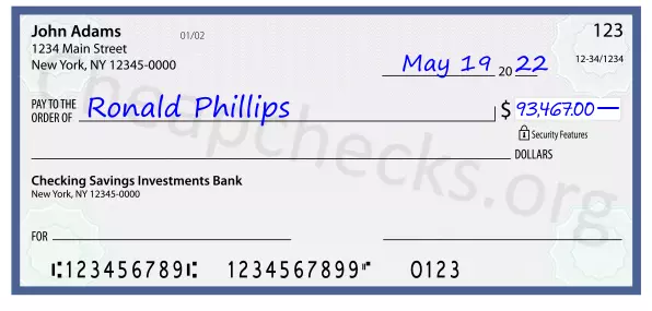 93467.00 dollars written on a check