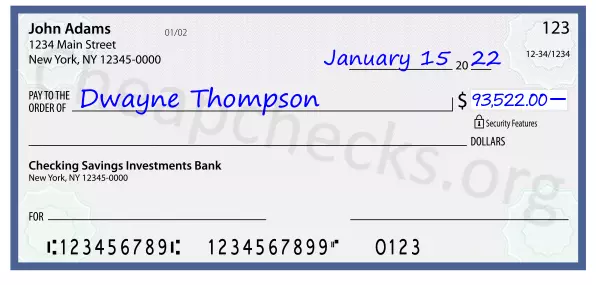 93522.00 dollars written on a check