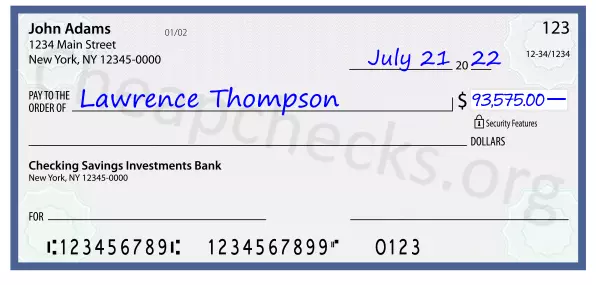 93575.00 dollars written on a check