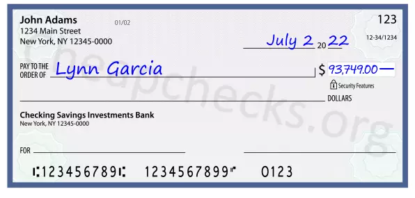 93749.00 dollars written on a check