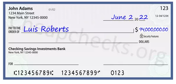 94000000.00 dollars written on a check