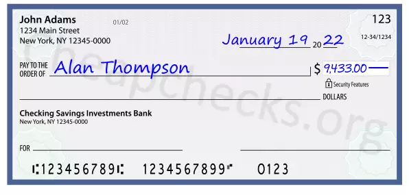 9433.00 dollars written on a check