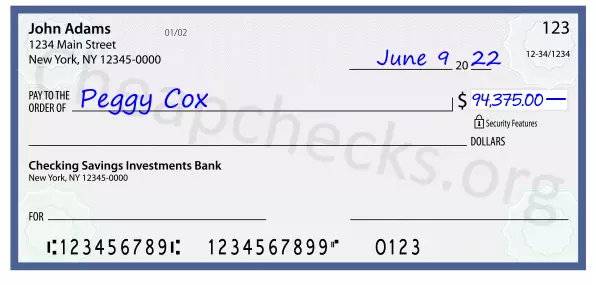 94375.00 dollars written on a check