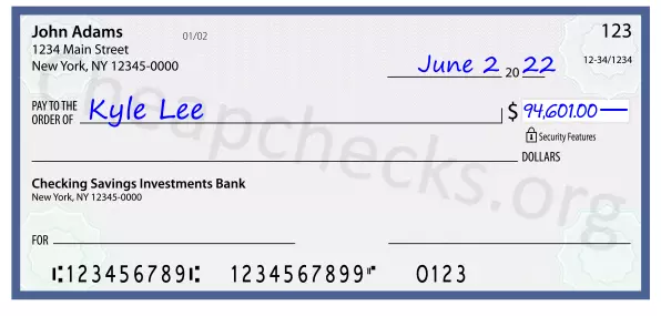 94601.00 dollars written on a check