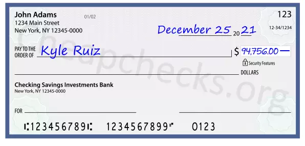 94756.00 dollars written on a check