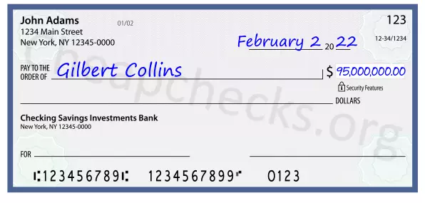 95000000.00 dollars written on a check