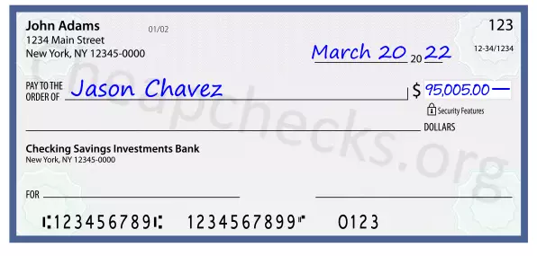 95005.00 dollars written on a check