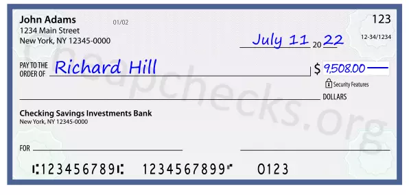 9508.00 dollars written on a check