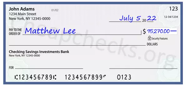 95270.00 dollars written on a check