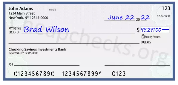 95271.00 dollars written on a check