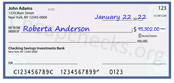 95302.00 dollars written on a check