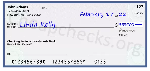 9578.00 dollars written on a check