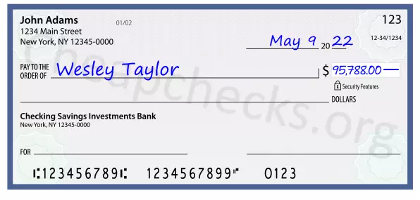 95788.00 dollars written on a check