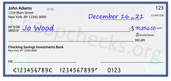 95856.00 dollars written on a check