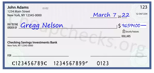 96594.00 dollars written on a check