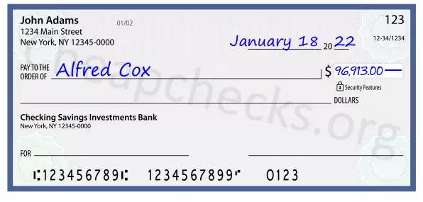 96913.00 dollars written on a check