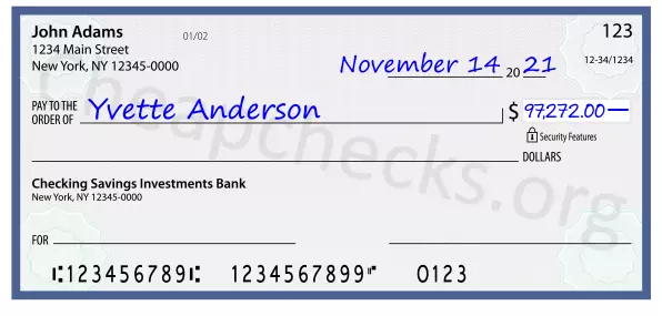 97272.00 dollars written on a check