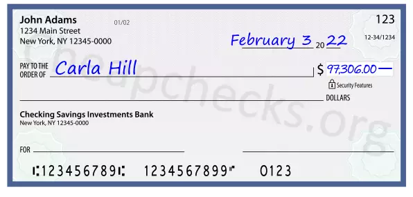 97306.00 dollars written on a check