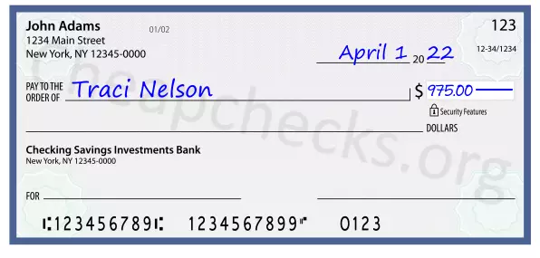 975.00 dollars written on a check