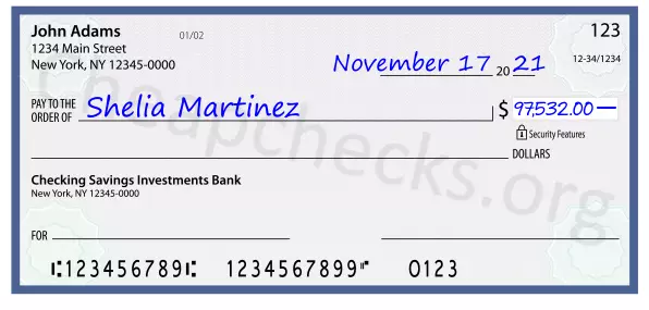 97532.00 dollars written on a check