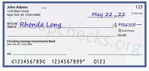 97563.00 dollars written on a check