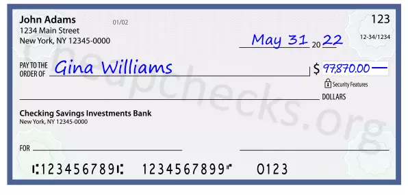 97870.00 dollars written on a check