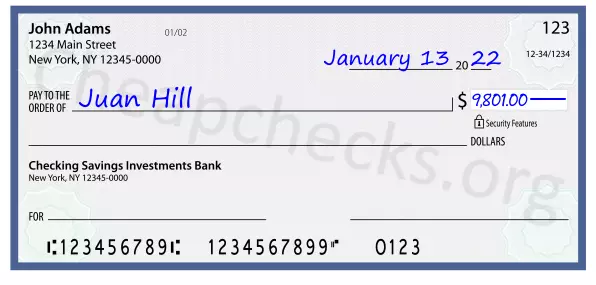 9801.00 dollars written on a check