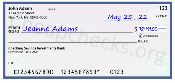 98491.00 dollars written on a check