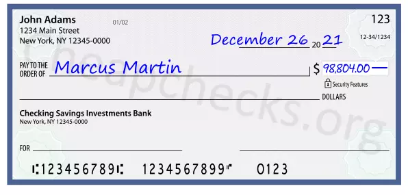 98804.00 dollars written on a check