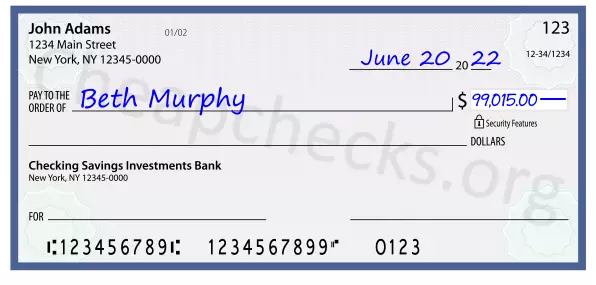 99015.00 dollars written on a check
