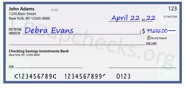 99616.00 dollars written on a check