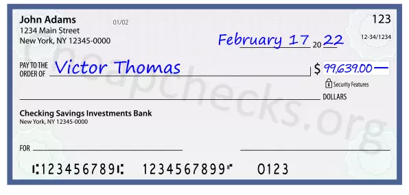 99639.00 dollars written on a check