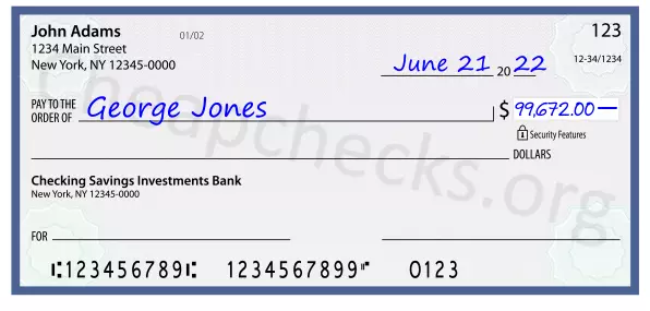 99672.00 dollars written on a check