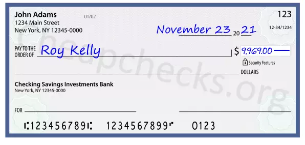 9969.00 dollars written on a check