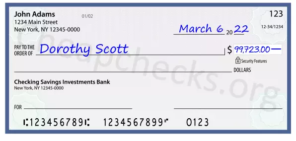99723.00 dollars written on a check