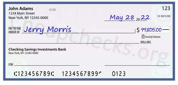 99805.00 dollars written on a check