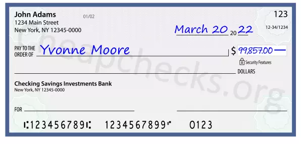 99857.00 dollars written on a check