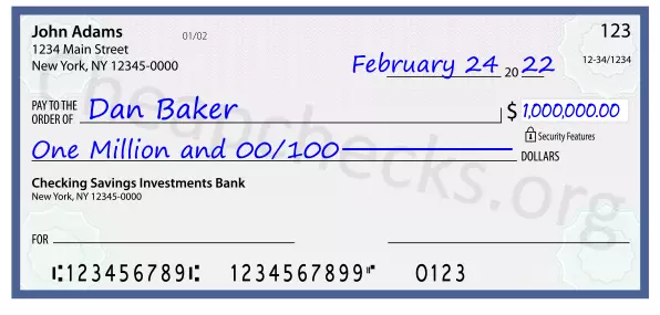 One Million and 00/100 filled out on a check