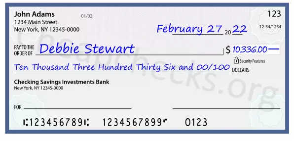 Ten Thousand Three Hundred Thirty Six and 00/100 filled out on a check