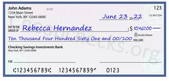 Ten Thousand Four Hundred Sixty One and 00/100 filled out on a check