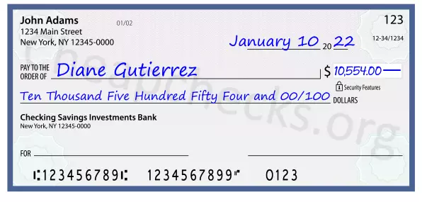 Ten Thousand Five Hundred Fifty Four and 00/100 filled out on a check