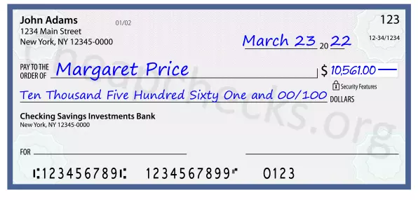 Ten Thousand Five Hundred Sixty One and 00/100 filled out on a check