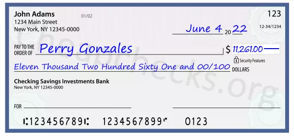 Eleven Thousand Two Hundred Sixty One and 00/100 filled out on a check