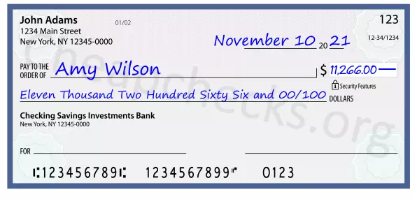 Eleven Thousand Two Hundred Sixty Six and 00/100 filled out on a check