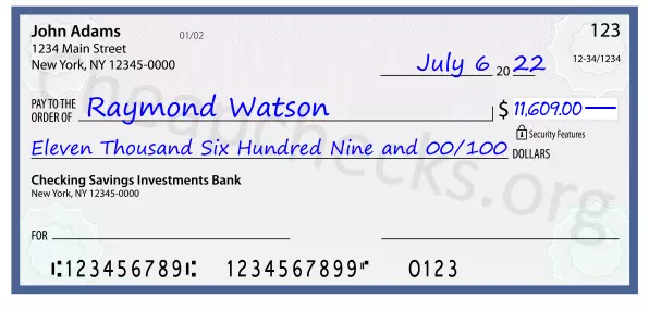 Eleven Thousand Six Hundred Nine and 00/100 filled out on a check